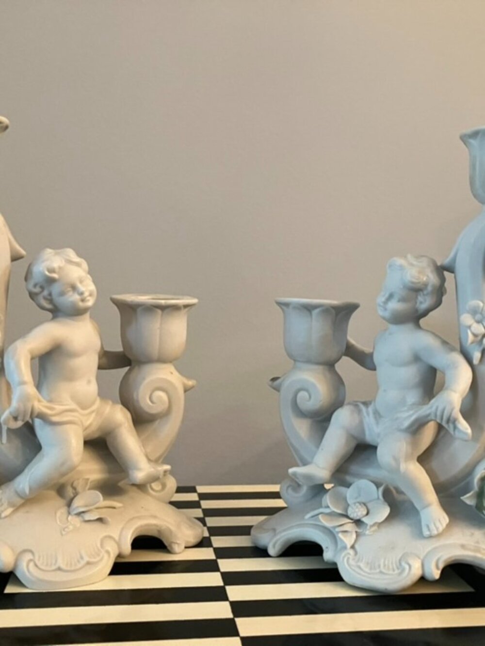 Antique German Bisque Porcelain Candelabras - Circa 1910s